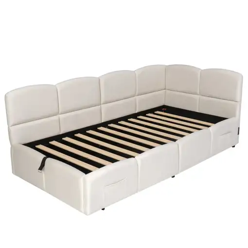 Cama CollaHausse en terciopelo, Con somier de láminas, Cargador USB 90x200cm