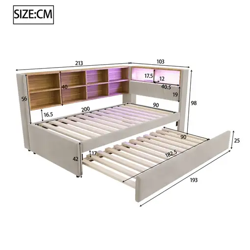 Sofá cama CollaHausse de franela, Bombillas altamente eficientes 90x200cm