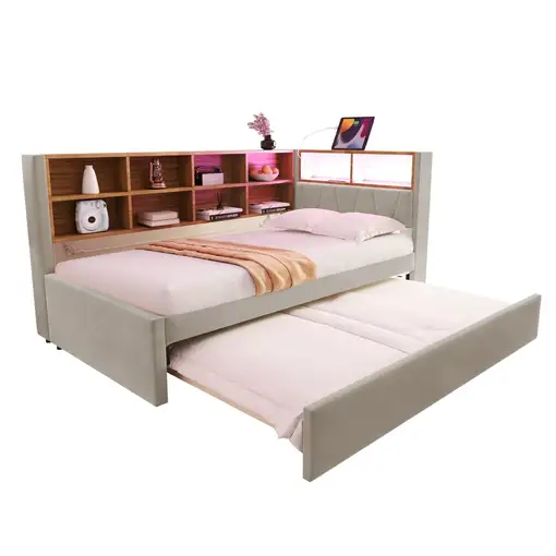 Sofá cama CollaHausse de franela, Bombillas altamente eficientes 90x200cm