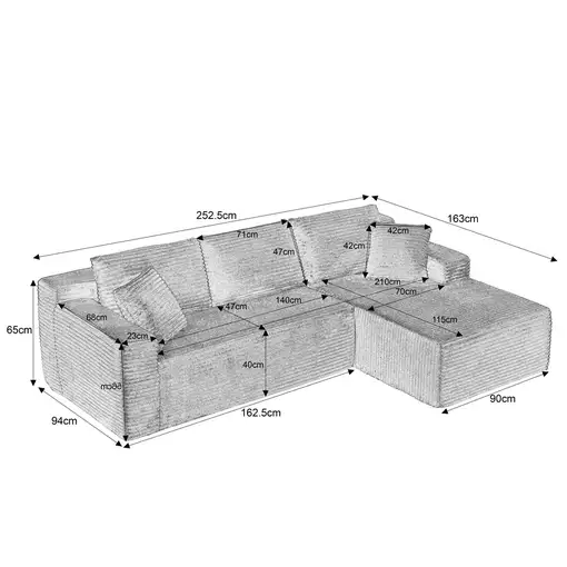 Sofá de esquina CollaHausse Modular, Forma en L, Espuma viscoelástica