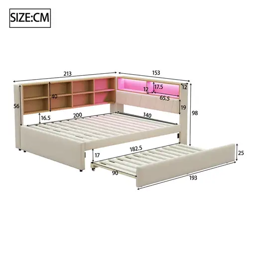 Sofá cama CollaHausse de franela, Cama nido 90x190 140x200cm
