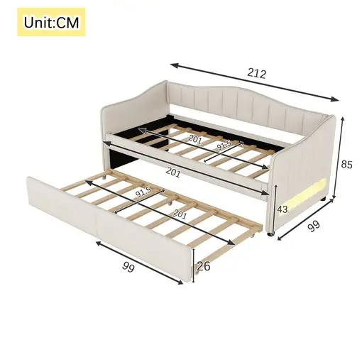 Cama CollaHausse en lino, Cama nido, Cama auxiliar, Sin colchón 90x200cm