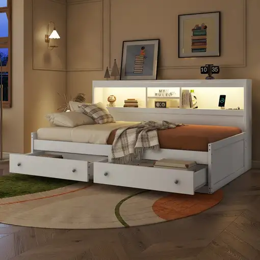 Cama CollaHausse en tablero de partículas, 2 cajones, 2 puertos USB 90x200cm