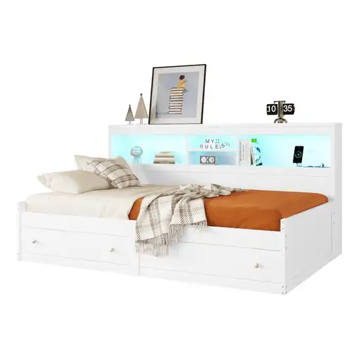 Cama CollaHausse en tablero de partículas, 2 cajones, 2 puertos USB 90x200cm