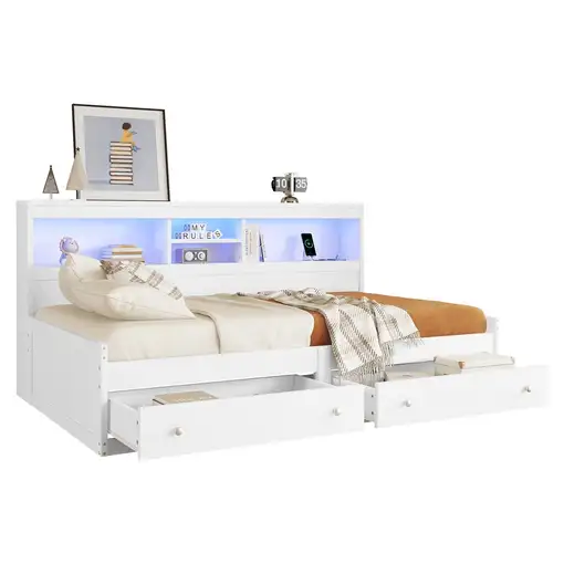 Cama CollaHausse en tablero de partículas, 2 cajones, 2 puertos USB 90x200cm