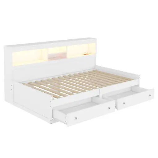 Cama CollaHausse en tablero de partículas, 2 cajones, 2 puertos USB 90x200cm