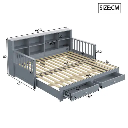 Sofá cama CollaHausse en madera de pino, Extensible 90/180x190cm