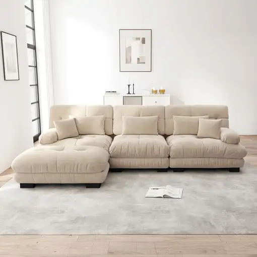 Sofá de esquina CollaHausse en chenilla, Modular, Forma en L, Extragrande