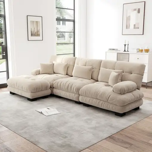 Sofá de esquina CollaHausse en chenilla, Modular, Forma en L, Extragrande