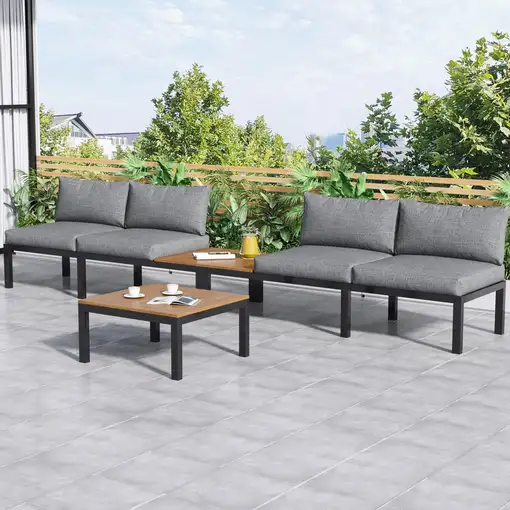 Conjunto de salón de jardín CollaHausse de acacia, 2 sofás de dos plazas