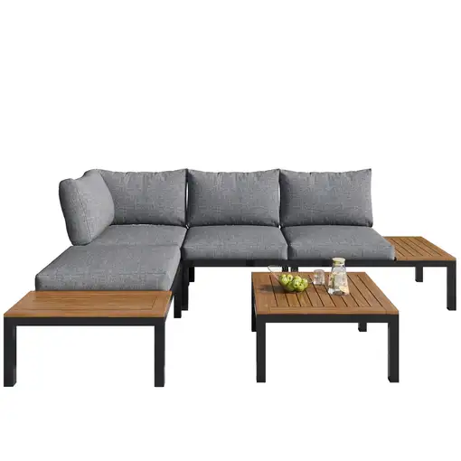 Conjunto de salón de jardín CollaHausse de acacia, 2 sofás de dos plazas
