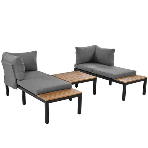 Conjunto de salón de jardín CollaHausse de acacia, 2 sofás de dos plazas