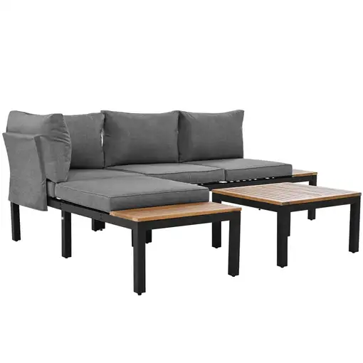 Conjunto de salón de jardín CollaHausse de acacia, 2 sofás de dos plazas