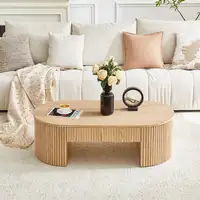 Mesa de centro CollaHausse en madera, Ovalado, Roble, Con cajón, Acanalado