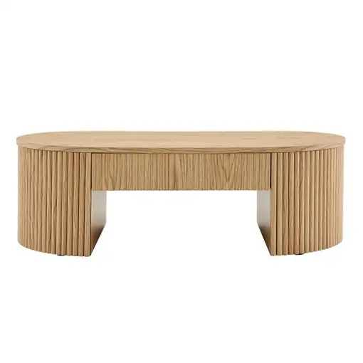 Mesa de centro CollaHausse en madera, Ovalado, Roble, Con cajón, Acanalado