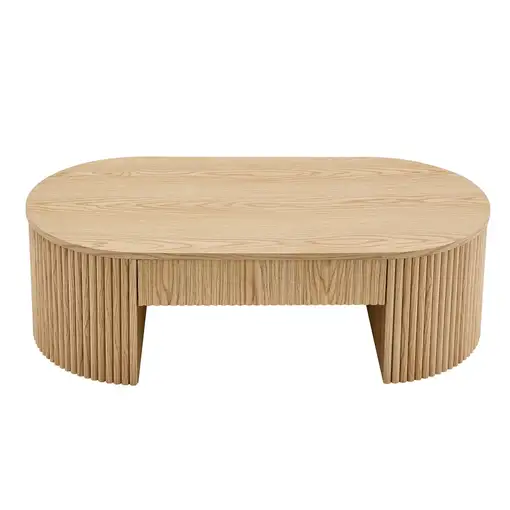 Mesa de centro CollaHausse en madera, Ovalado, Roble, Con cajón, Acanalado