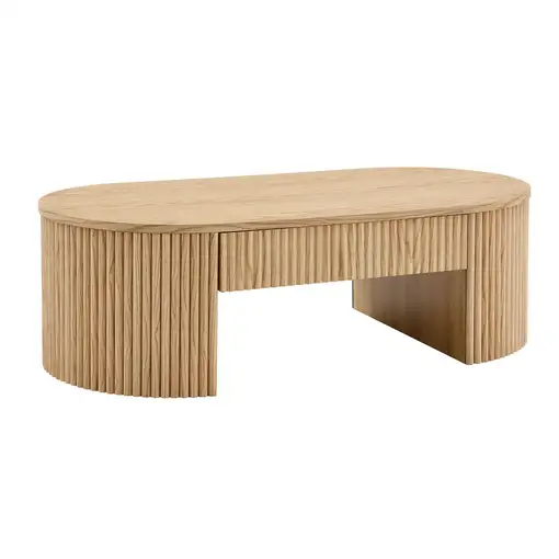 Mesa de centro CollaHausse en madera, Ovalado, Roble, Con cajón, Acanalado