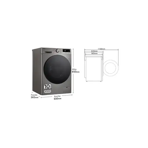 LG F4WR7010AGS lavadora Carga frontal 10 kg 1400 RPM Acero inoxidable