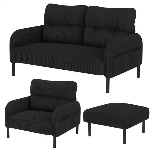Conjunto de salón CollaHausse en tela, Conjunto de 3 piezas, 1 sillón, 1 puf