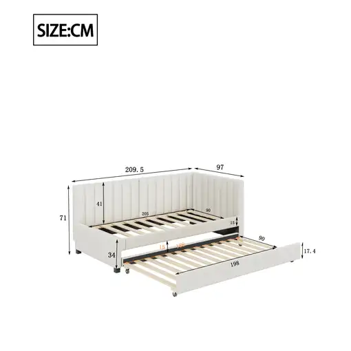Cama CollaHausse en terciopelo, Cama 90x200, Convertible en sofá cama 90x200cm