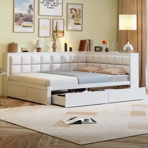 Cama CollaHausse en madera de pino, Multifuncional, Respaldo blando 140x200cm Cama CollaHausse en madera de pino, Multifuncional, Respaldo blando 140x200cm
