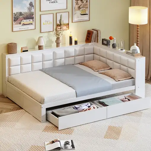 Cama CollaHausse en madera de pino, Multifuncional, Respaldo blando 140x200cm