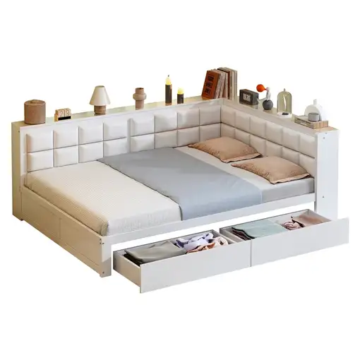 Cama CollaHausse en madera de pino, Multifuncional, Respaldo blando 140x200cm