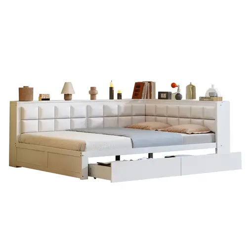 Cama CollaHausse en madera de pino, Multifuncional, Respaldo blando 140x200cm