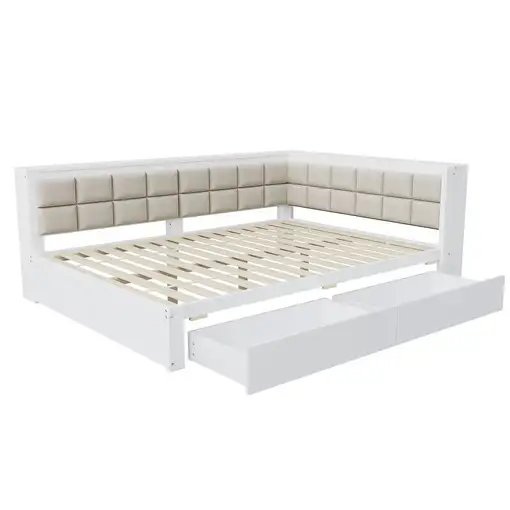 Cama CollaHausse en madera de pino, Multifuncional, Respaldo blando 140x200cm
