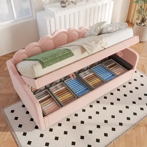 Cama CollaHausse en terciopelo, Cama de día, Sofá cama, Hidráulico 90x200cm