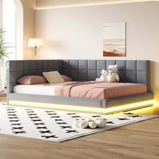 Sofá cama CollaHausse en lino, Multifuncional, Tira LED, Puerto USB 160x200cm