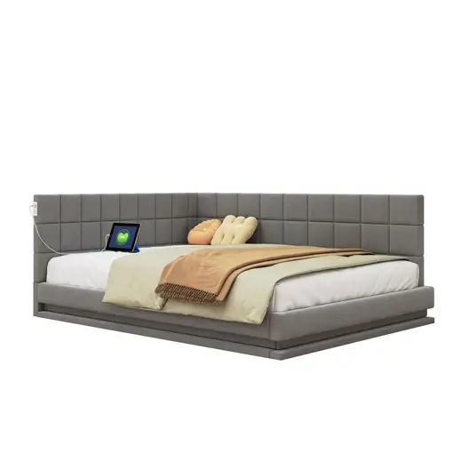 Sofá cama CollaHausse en lino, Multifuncional, Tira LED, Puerto USB 160x200cm