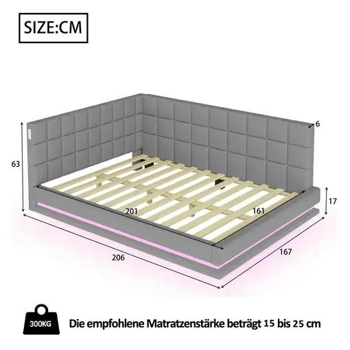 Sofá cama CollaHausse en lino, Multifuncional, Tira LED, Puerto USB 160x200cm
