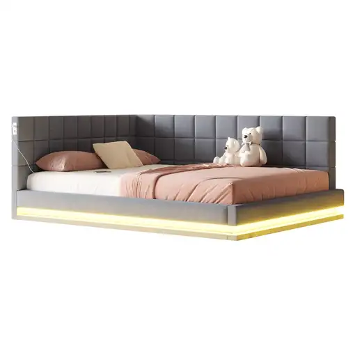 Sofá cama CollaHausse en lino, Multifuncional, Tira LED, Puerto USB 160x200cm