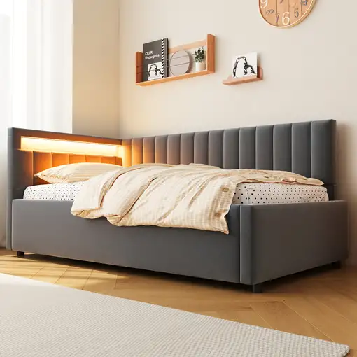 Cama CollaHausse en terciopelo, Bombillas altamente eficientes 90x200cm
