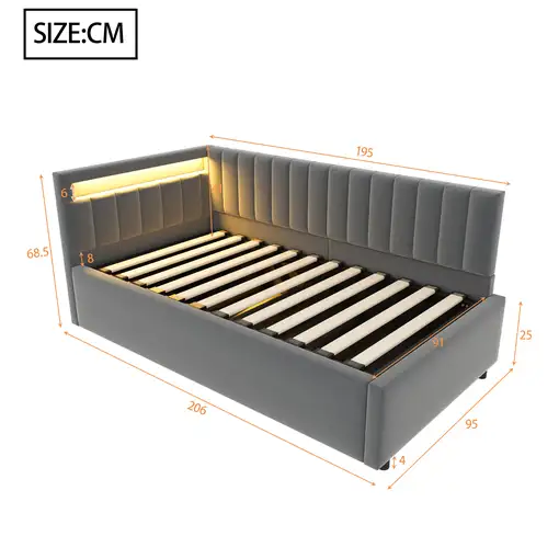 Cama CollaHausse en terciopelo, Bombillas altamente eficientes 90x200cm
