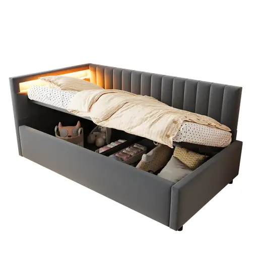 Cama CollaHausse en terciopelo, Bombillas altamente eficientes 90x200cm