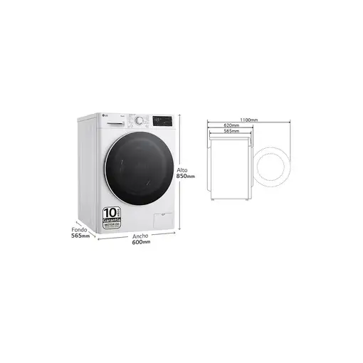 LG F4WR5510A0W lavadora Carga frontal 10 kg 1400 RPM Blanco