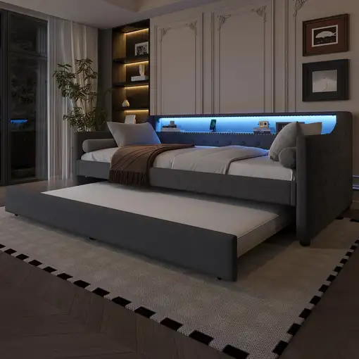 Cama CollaHausse en lino, 90 x 200 cm, Somier de láminas, Sin colchón 90x200cm