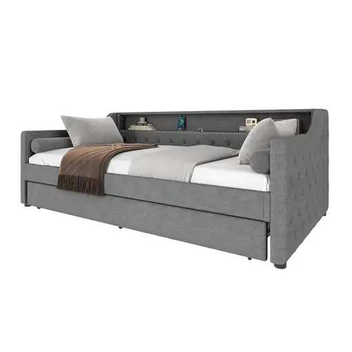 Cama CollaHausse en lino, 90 x 200 cm, Somier de láminas, Sin colchón 90x200cm