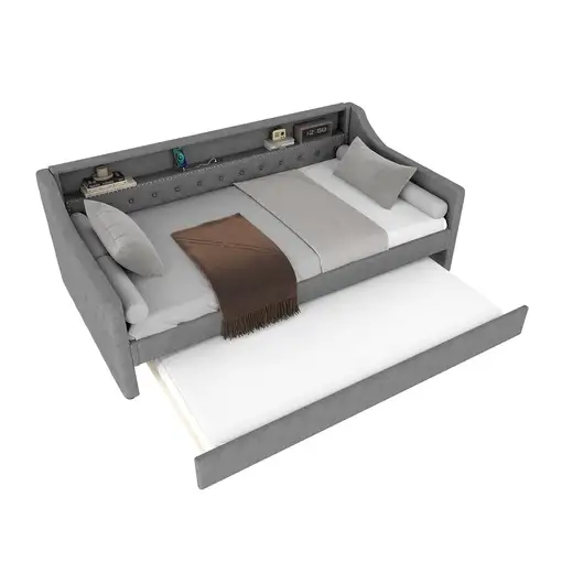 Cama CollaHausse en lino, 90 x 200 cm, Somier de láminas, Sin colchón 90x200cm