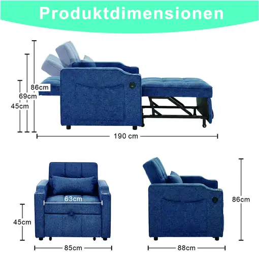 Sofá cama CollaHausse 3 en 1, Minimalista, Deslizamiento para transformación