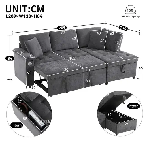 Sofá de esquina CollaHausse Cama nido, Función de cama, Almacenamiento