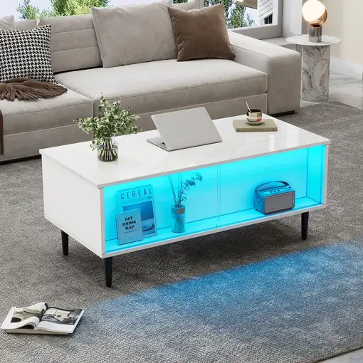 Mesa de centro CollaHausse en vidrio templado, Ajustable en altura 105x50x43cm