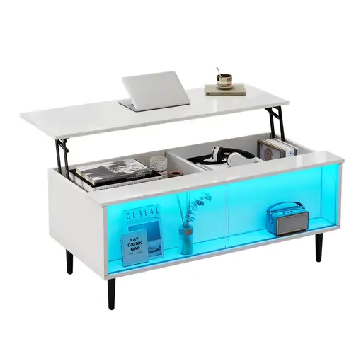Mesa de centro CollaHausse en vidrio templado, Ajustable en altura 105x50x43cm