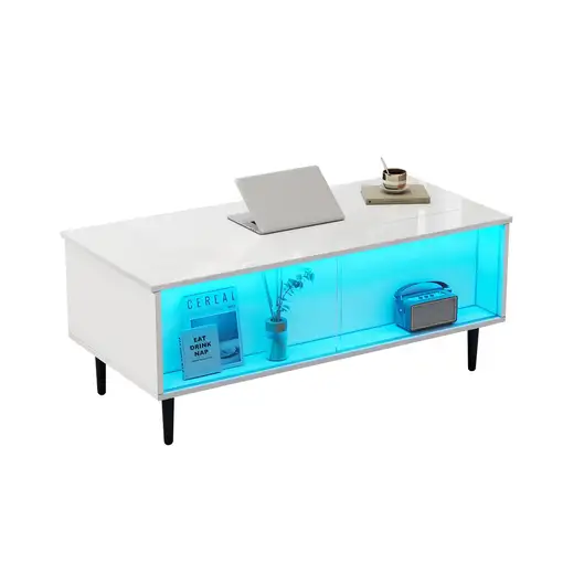 Mesa de centro CollaHausse en vidrio templado, Ajustable en altura 105x50x43cm