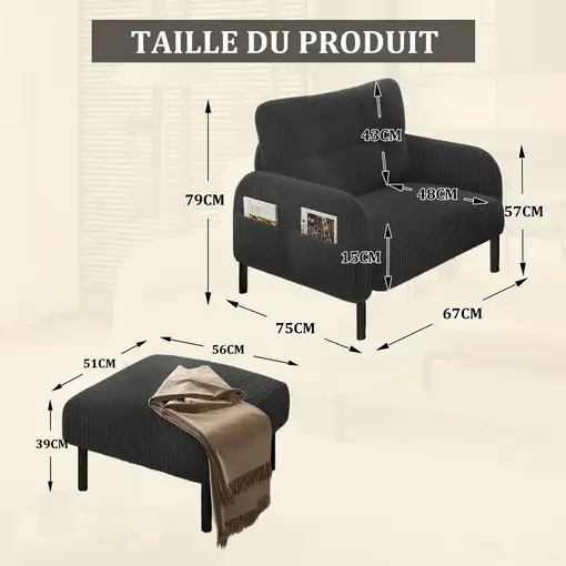 Sofá CollaHausse en terciopelo, Profundidad de asiento cómoda