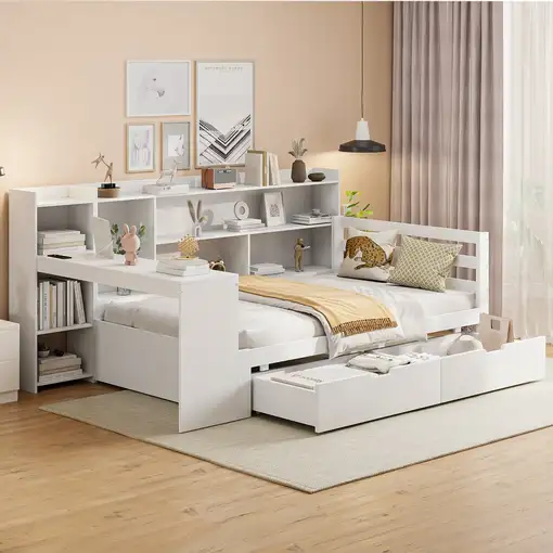 Sofá cama CollaHausse de madera maciza, Con estantería, Con estantes 90x200cm