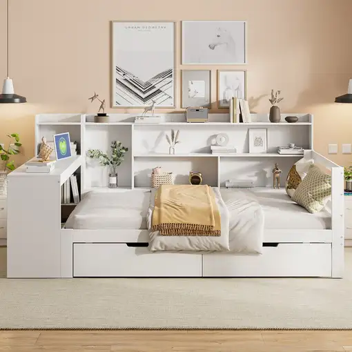 Sofá cama CollaHausse de madera maciza, Con estantería, Con estantes 90x200cm