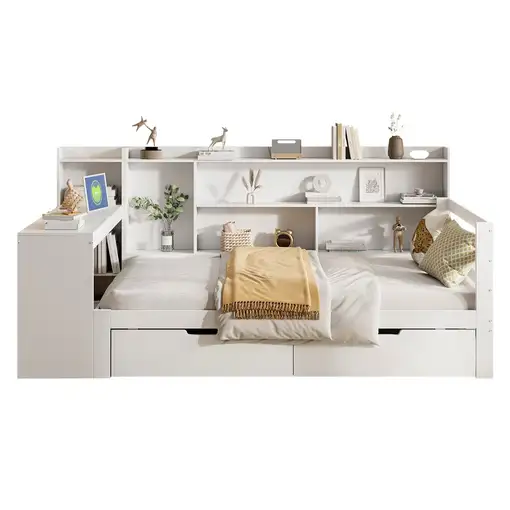 Sofá cama CollaHausse de madera maciza, Con estantería, Con estantes 90x200cm